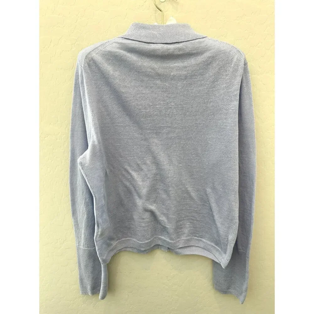 J.CREW 100% Linen Blue Collared Knit Cardigan Sweater Coastal Grandma | Medium - Picture 5 of 7